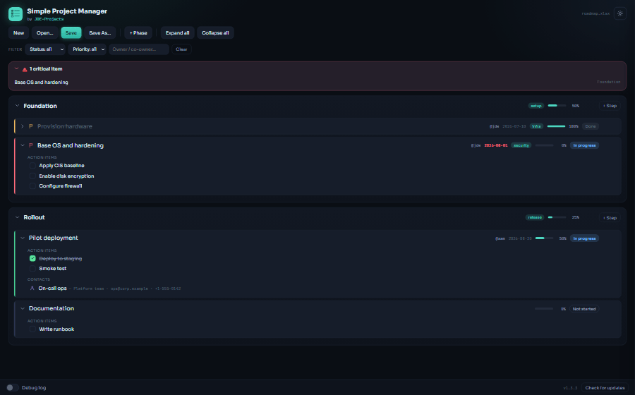 Simple Project Manager interface.