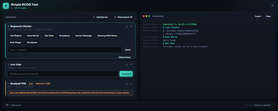 Simple RCON Tool interface.