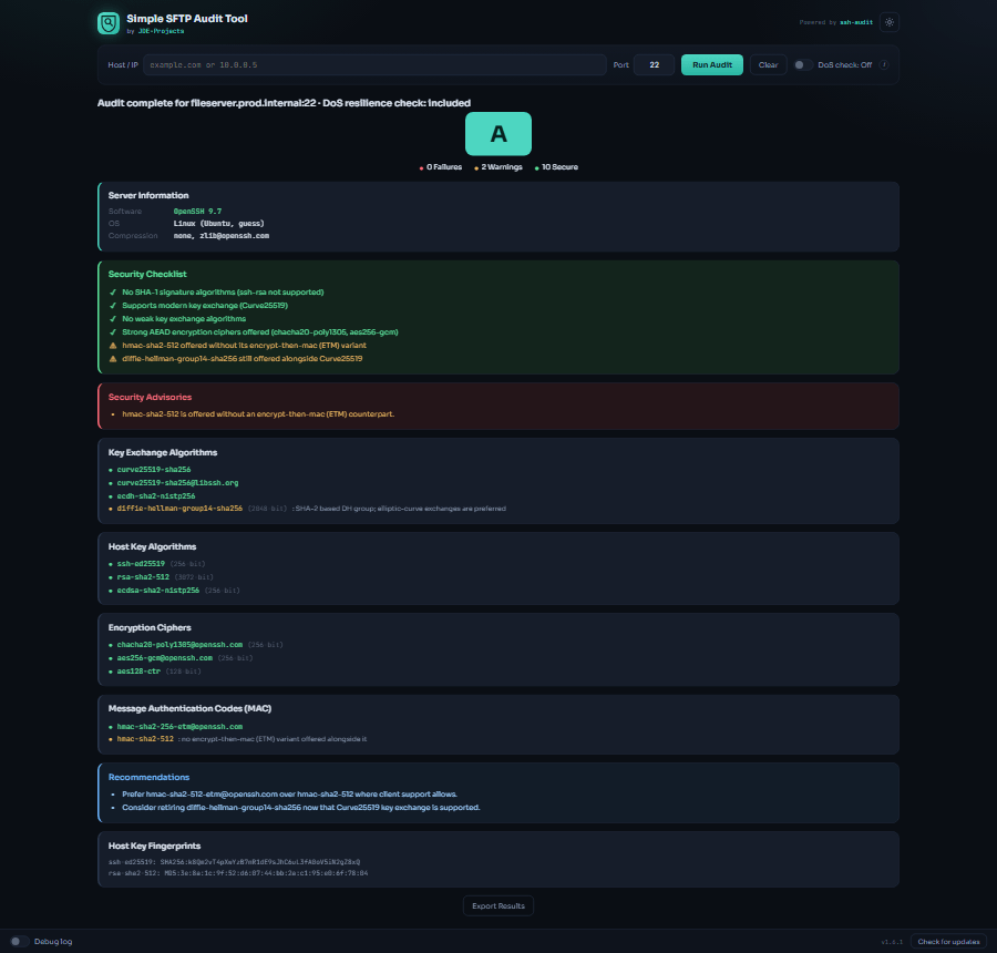 Simple SFTP Audit Tool interface.