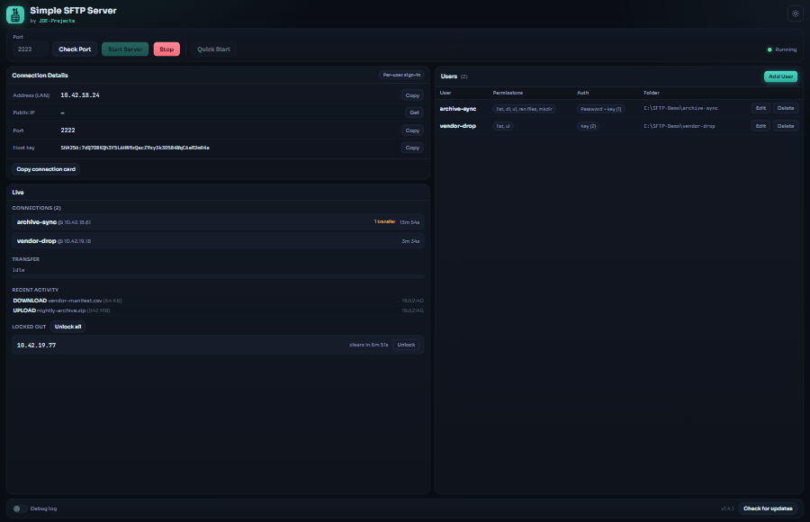 Simple SFTP Server interface.
