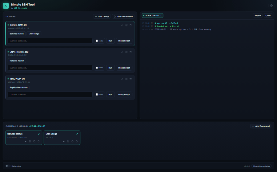 Simple SSH Tool interface.