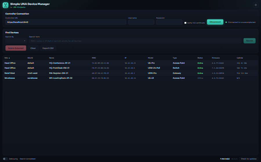 Simple UNA Device Manager interface.