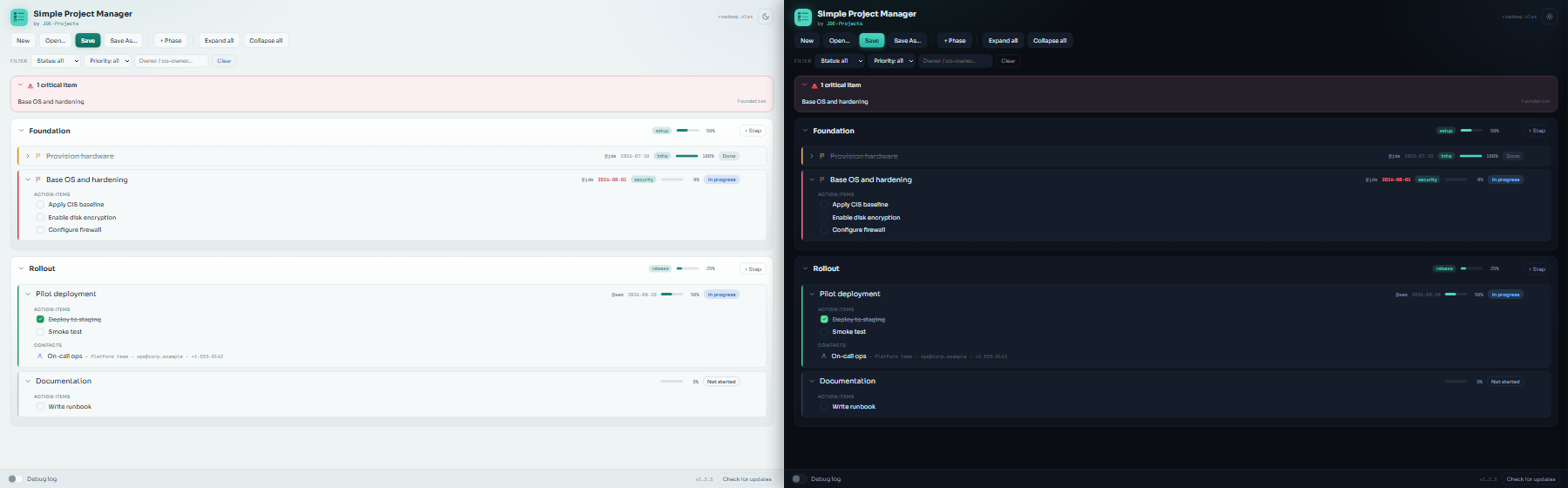 Simple Project Manager in light and dark appearance.